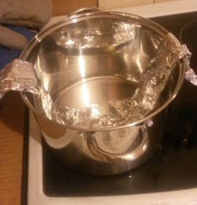Saucepan prepared for pudding steaming