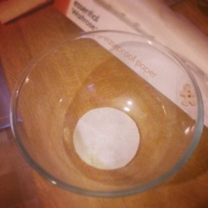 Greaseproof paper in the pudding bowl